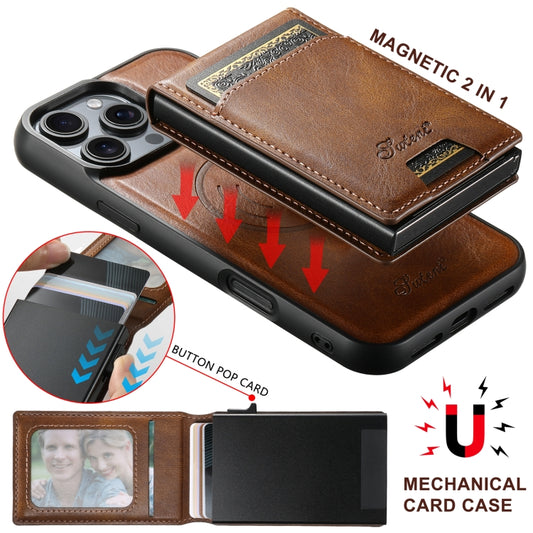 For iPhone 16 Plus Suteni H19 Oil Wax 2-in-1 MagSafe Removable Card Box Back Phone Case(Brown) by Suteni