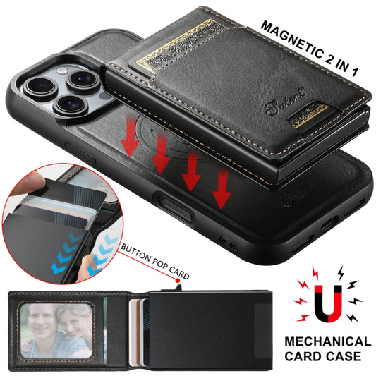 For iPhone 13 Pro Max Suteni H19 Oil Wax 2-in-1 MagSafe Removable Card Box Back Phone Case(Black) by Suteni