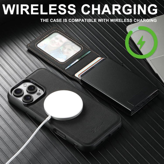 For iPhone 17 Pro Suteni H19 Litchi Grain 2-in-1 MagSafe Removable Card Box Back Phone Case(Black) by Suteni