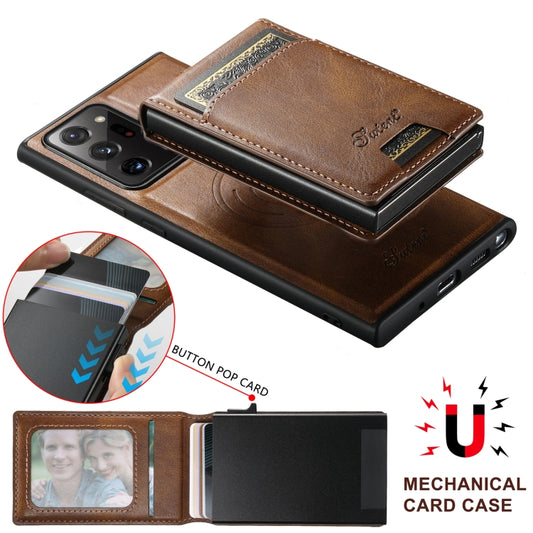 For Samsung Galaxy Note20 Ultra 5G Suteni H19 Oil Wax 2-in-1 MagSafe Removable Card Box Back Phone Case(Brown) by Suteni