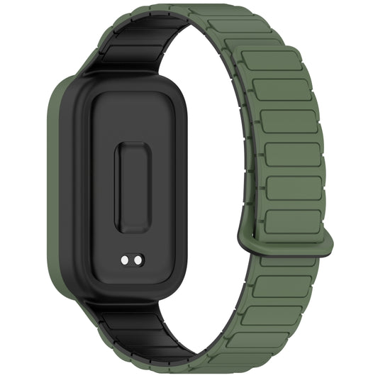 For Xiaomi Band 9 Active Dual Color Soft Case Integrated Magnetic Silicone Watch Band(Dark Green Black) by bashfashion