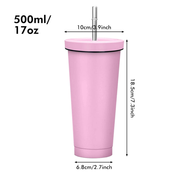 JUNSUNMAY 500ml 304 Stainless Steel Water Vacuum Bottle Coffee Cup with Lid and Straw(Pink) by JUNSUNMAY