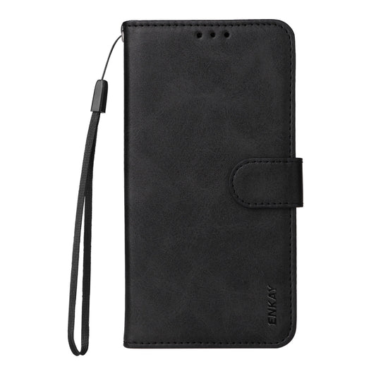 For iPhone 16e ENKAY Card Wallet Calf Texture Leather Phone Case with Screen Film(Black) by ENKAY