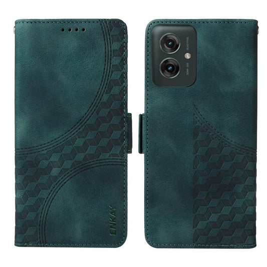 For Motorola Moto G75 ENKAY Embossed Rhombus Starry Leather Phone Case with Screen Film(Blue) by ENKAY