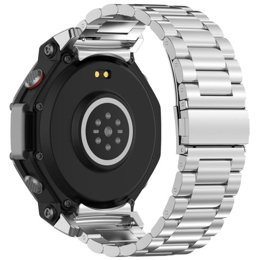 For Amazfit T-REX 3 Three Beads Stainless Steel Metal Watch Band(Silver) by bashfashion