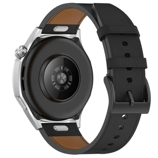 For Huawei Watch GT 5 46mm Press Button 22mm Leather Watch Band(Black) by bashfashion