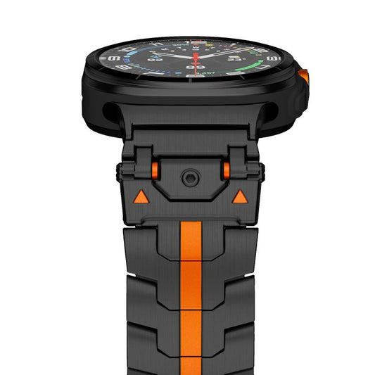 For Samsung Galaxy Watch Ultra / Ultra 2025 Stainless Steel Butterfly Buckle Metal Watch Band(Black Orange) by bashfashion
