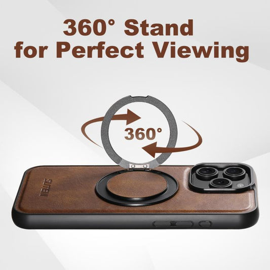 For iPhone 13 Suteni G3 Oil Wax 360 Rotation Holder MagSafe Back Phone Case(Brown) by Suteni