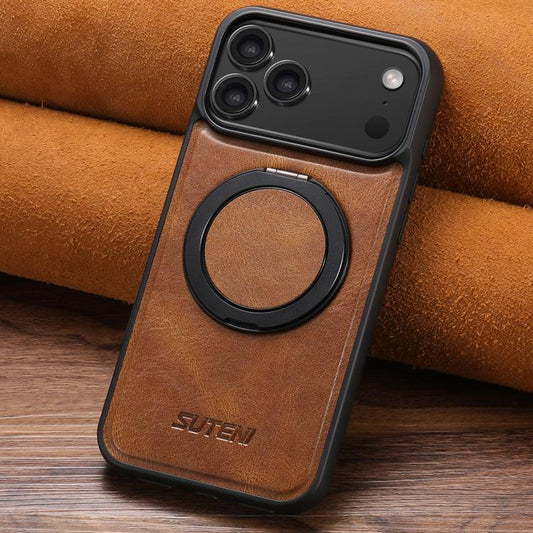 For iPhone 17 Pro Max Suteni G3 Oil Wax 360 Rotation Holder MagSafe Back Phone Case(Brown) by Suteni