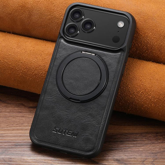 For iPhone 17 Suteni G3 Oil Wax 360 Rotation Holder MagSafe Back Phone Case(Black) by Suteni