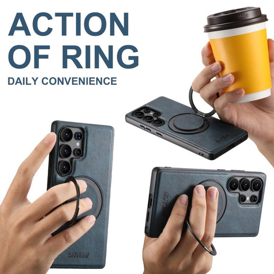 For Samsung Galaxy S23 Ultra 5G Suteni G3 Oil Wax 360 Rotation Holder MagSafe Back Phone Case(Blue) by Suteni