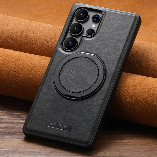 For Samsung Galaxy S23+ 5G Suteni G3 Oil Wax 360 Rotation Holder MagSafe Back Phone Case(Black) by Suteni