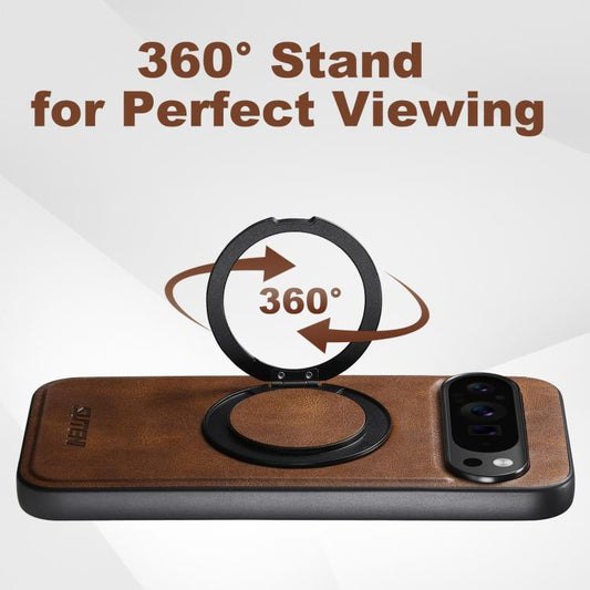 For Google Pixel 8 Pro Suteni G3 Oil Wax 360 Rotation Holder MagSafe Back Phone Case(Brown) by Suteni