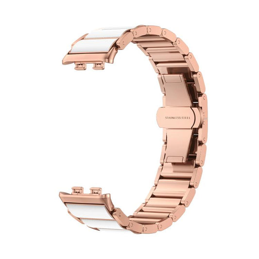 For Honor Band 9 Butterfly Buckle Ceramic White Metal Watch Band(Rose Gold) by bashfashion