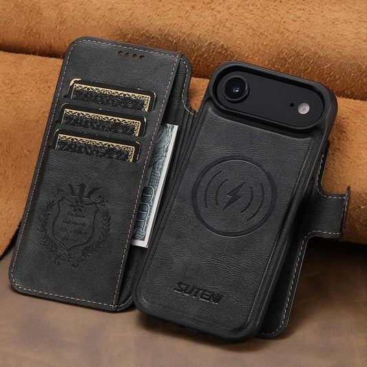For iPhone Air Suteni Q05 2-in-1 Multi-function Detachable Wallet MagSafe Phone Case(Black) by Suteni