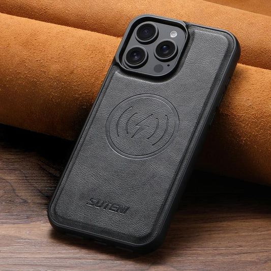 For iPhone 16 Plus Suteni G5 Cowhide Leather MagSafe Magnetic Phone Case(Black) by Suteni