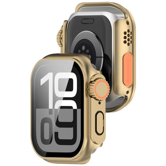 For Apple Watch Series 9 / 8 / 7 45mm Change to Ultra 49mm Tempered Film Integrated PC Button Watch Case(Champagne Gold) by bashfashion