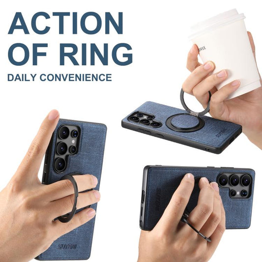 For Samsung Galaxy S23 Ultra 5G Suteni G3 Oil Wax 360 Rotation Holder MagSafe Back Phone Case(Blue) by Suteni