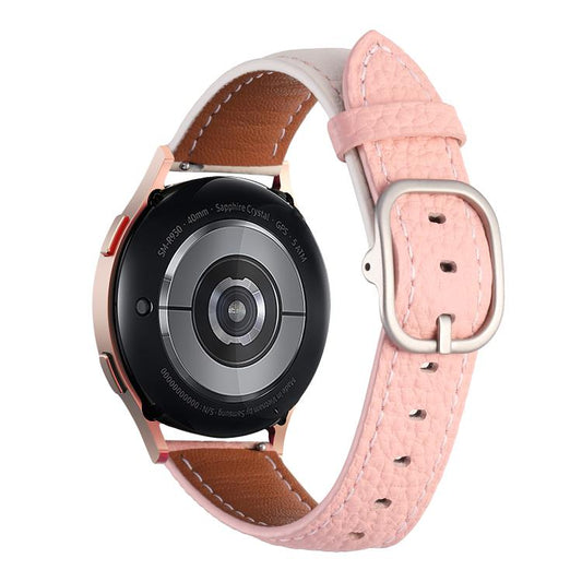 20mm Litchi Texture Square Buckle Genuine Leather Watch Band(White+Pink) by bashfashion