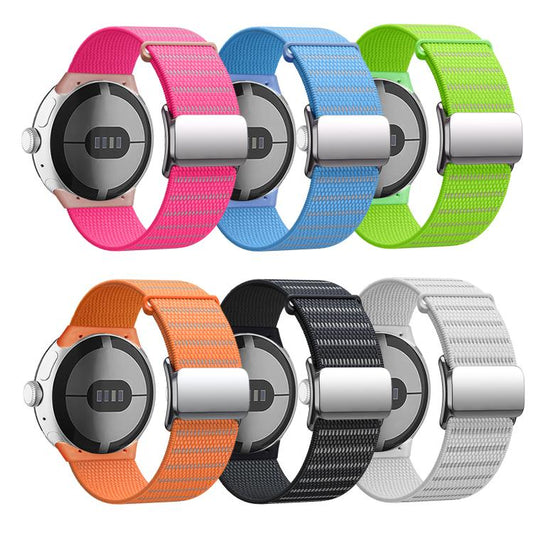 For Google Pixel Watch 1 / 2 / 3 41mm Magnetic Buckle Nylon Watch Band(Pink) by bashfashion