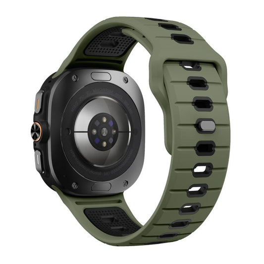 For Samsung Galaxy Watch Ultra 47mm / Ultra 2025 Horizontal Stripes Reverse Buckle Silicone Watch Band(Army Green Black) by bashfashion
