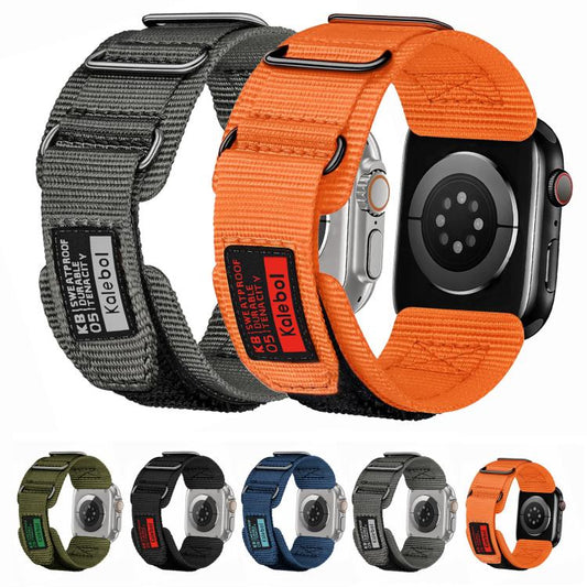 For Apple Watch 42mm / 41mm / 40mm / 38mm Kalebol Hook and Tri-Loop Nylon Watch Band(Orange) by Kalebol