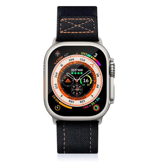 For Apple Watch 46mm / 49mm / 45mm / 44mm Kalebol Cool Denim Nylon Hook and Loop Fastener Watch Band(Black) by Kalebol