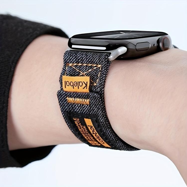 For Apple Watch 42mm / 41mm / 40mm / 38mm Kalebol Cool Denim Nylon Hook and Loop Fastener Watch Band(Black) by Kalebol