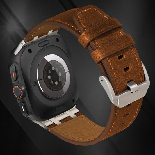 For Samsung Galaxy Watch Ultra 47mm / Ultra 2025 Crazy Horse Leather Watch Band(Red Brown+Titanium Buckle) by bashfashion