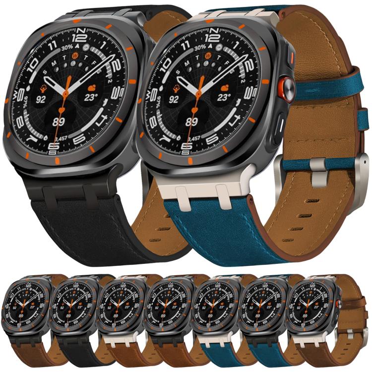 For Samsung Galaxy Watch Ultra 47mm / Ultra 2025 Crazy Horse Leather Watch Band(Black+Black Buckle) by bashfashion