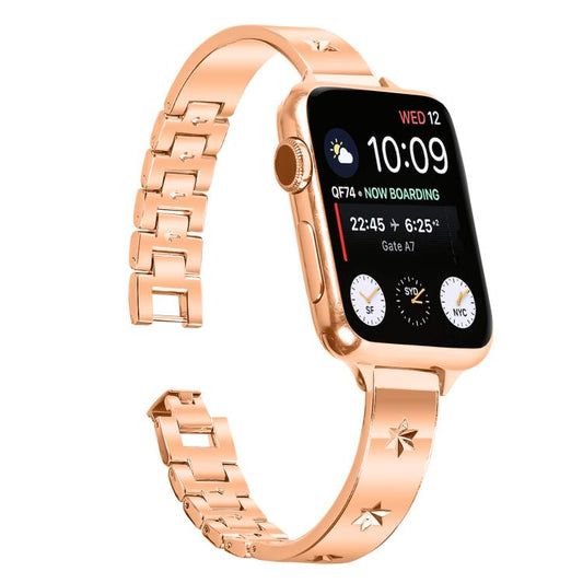 For Apple Watch 42mm / 41mm / 40mm / 38mm Snowflake Petals Bracelet Metal Watch Band(Rose Gold) by bashfashion