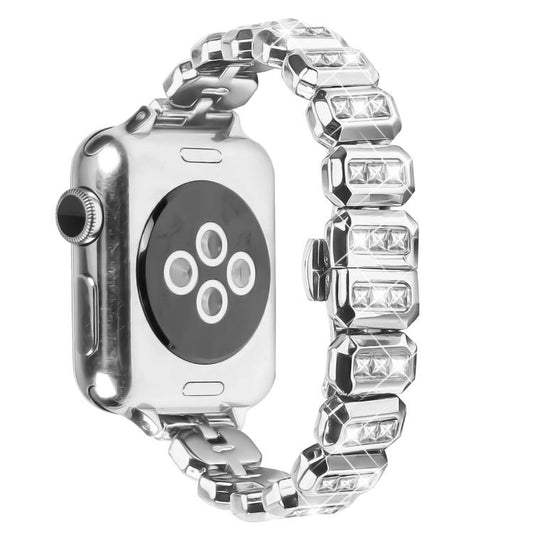 For Apple Watch 46mm / 49mm / 45mm / 44mm Small Square Diamonds Butterfly Buckle Watch Band(Silver) by bashfashion