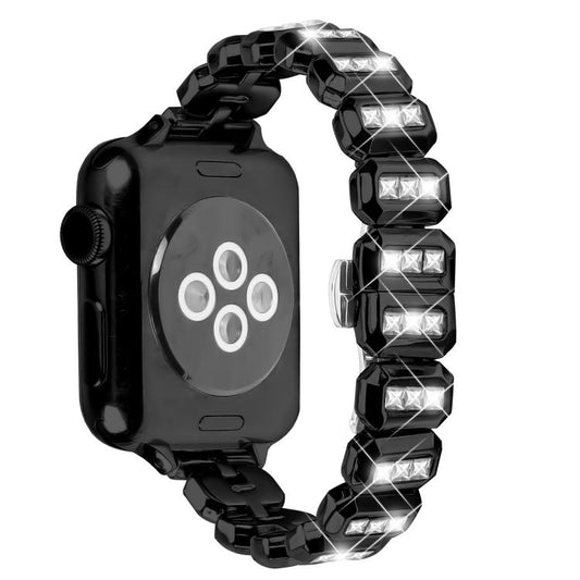 For Apple Watch 42mm / 41mm / 40mm / 38mm Small Square Diamonds Butterfly Buckle Watch Band(Black) by bashfashion