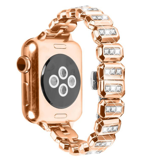 For Apple Watch 42mm / 41mm / 40mm / 38mm Small Square Diamonds Butterfly Buckle Watch Band(Rose Gold) by bashfashion