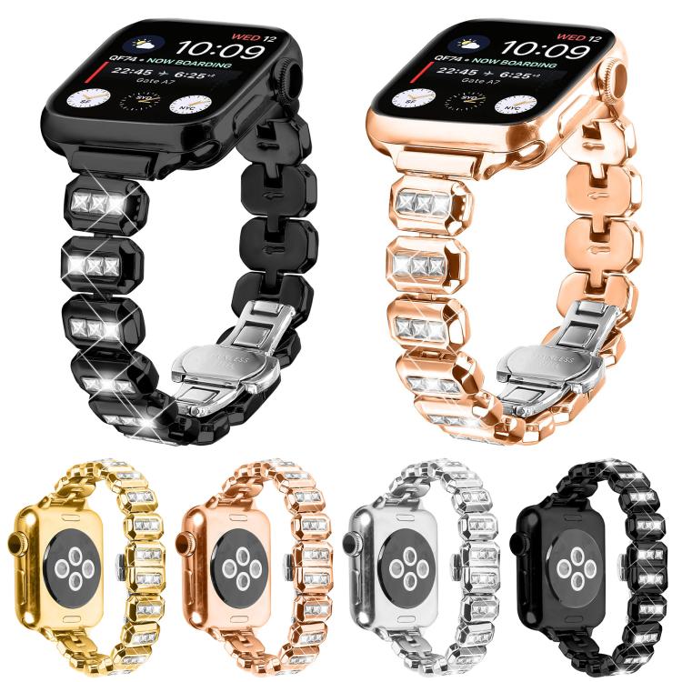 For Apple Watch 42mm / 41mm / 40mm / 38mm Small Square Diamonds Butterfly Buckle Watch Band(Silver) by bashfashion