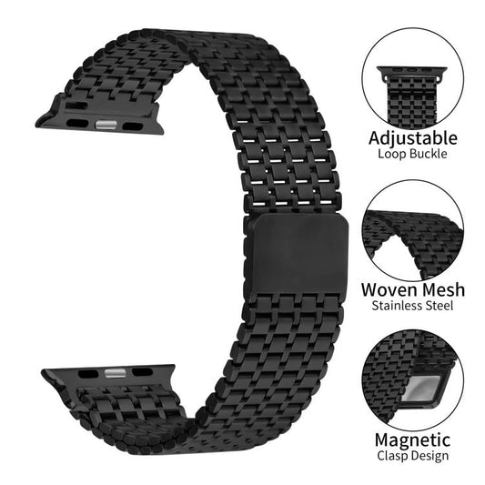 For Apple Watch 42mm / 41mm / 40mm / 38mm Nine-Bead Magnetic Loop Steel Watch Band(Black) by bashfashion