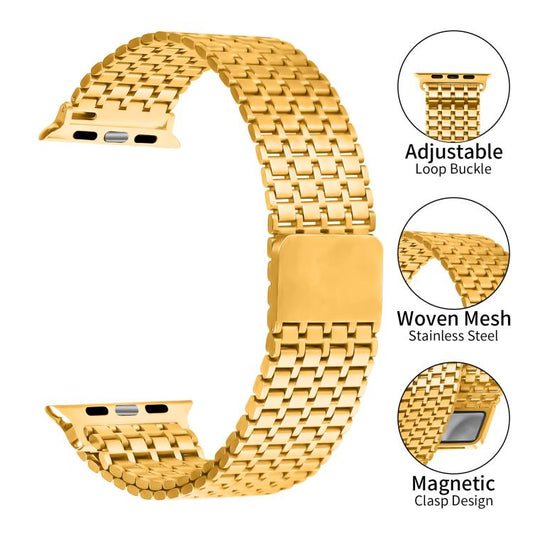 For Apple Watch 42mm / 41mm / 40mm / 38mm Nine-Bead Magnetic Loop Steel Watch Band(Gold) by bashfashion