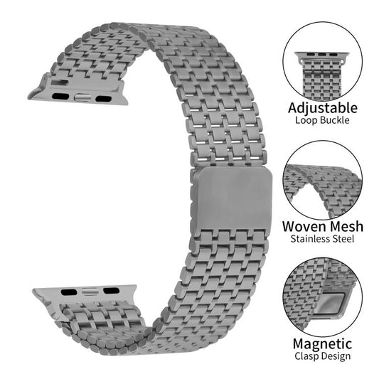For Apple Watch 42mm / 41mm / 40mm / 38mm Nine-Bead Magnetic Loop Steel Watch Band(Titanium color) by bashfashion