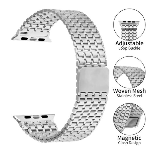 For Apple Watch 46mm / 49mm / 45mm / 44mm Nine-Bead Magnetic Loop Steel Watch Band(Silver) by bashfashion