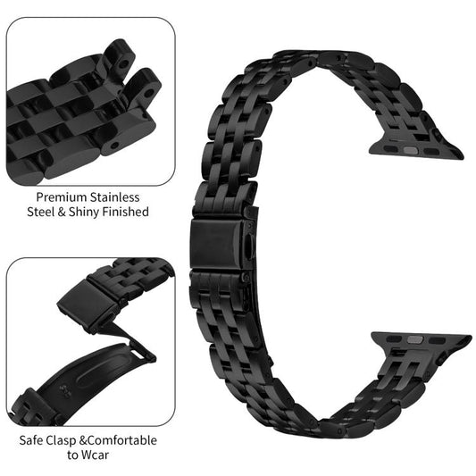 For Apple Watch 42mm / 41mm / 40mm / 38mm Small Waist Slingshot Buckle Steel Watch Band(Black) by bashfashion