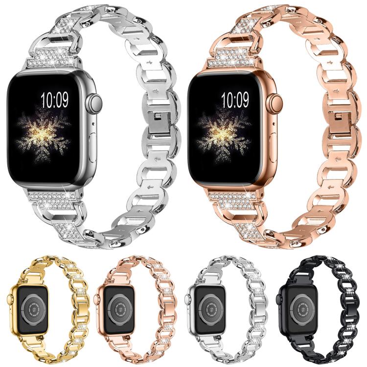 For Apple Watch 42mm / 41mm / 40mm / 38mm Oval Diamonds Steel Watch Band(Silver) by bashfashion