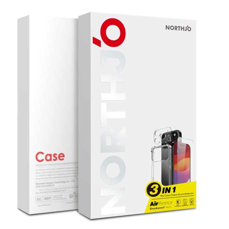 For iPhone 17 NORTHJO 3 in 1 TPU Airbag Shockproof Phone Case with Screen Protector Lens Film(Clear) by NORTHJO