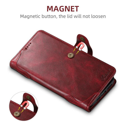 For iPhone 16 Plus Suteni Q-03 Oil Wax Magnetic Clasp Leather Phone Case(Red) by Suteni