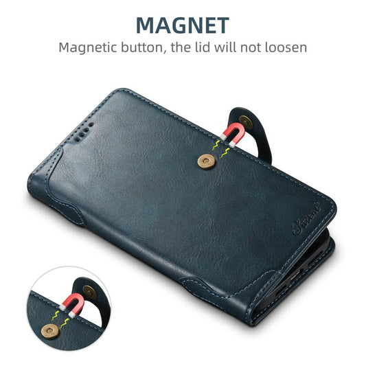 For iPhone 14 Plus Suteni Q-03 Oil Wax Magnetic Clasp Leather Phone Case(Blue) by Suteni