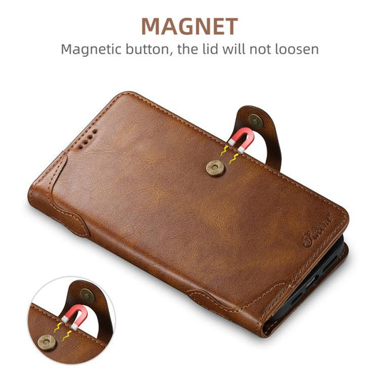 For iPhone 13 Pro Max Suteni Q-03 Oil Wax Magnetic Clasp Leather Phone Case(Brown) by Suteni