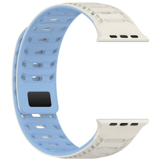 For Apple Watch 42mm / 41mm / 40mm / 38mm Mountain Armor Magnetic Silicone Watch Band(Antique White Misty Blue) by bashfashion