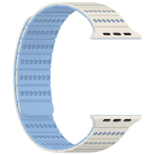 For Apple Watch 42mm / 41mm / 40mm / 38mm Honeycomb Magnetic Watch Band(Antique White Misty Blue) by bashfashion