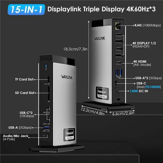 WAVLINK WL-UG69PD13Pro DisplayLink Docking Station 15 in 1 USB-C Hub for MacBook Laptop(AU Plug) by WAVLINK