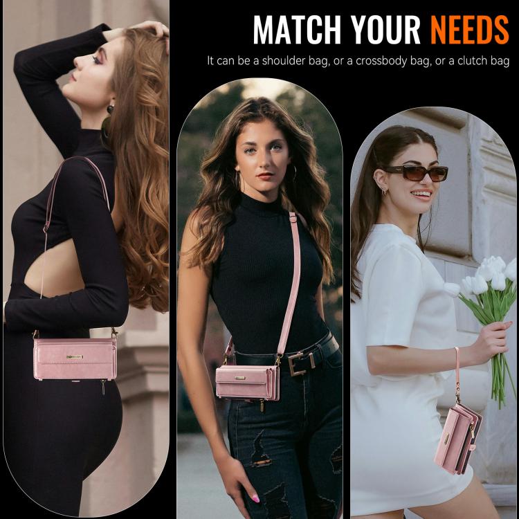 For iPhone 16 CaseMe C39 RFID Blocking Zipper Wallet Leather Phone Case with Crossbody Strap(Pink) by CaseMe