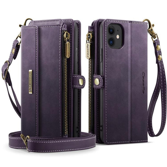 For iPhone 11 CaseMe C39 RFID Blocking Zipper Wallet Leather Phone Case with Crossbody Strap(Purple) by CaseMe